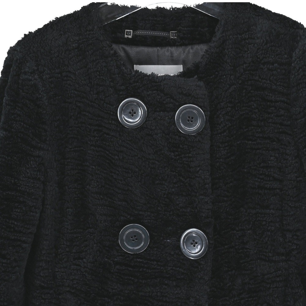 Chic Goth Black Faux Astrakhan Fur Double Breasted Textured Indie Overcoat Coat